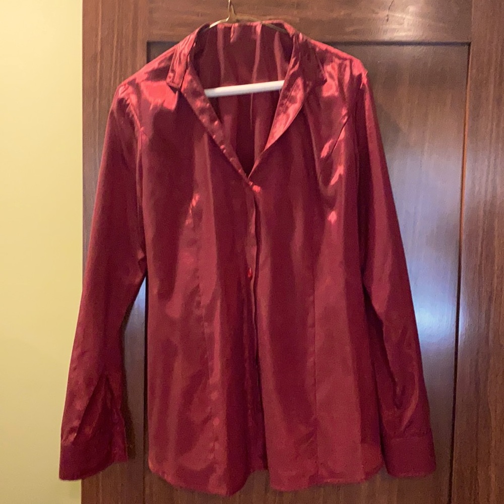 Maroon red silk blouse. Handmade by a tailor.